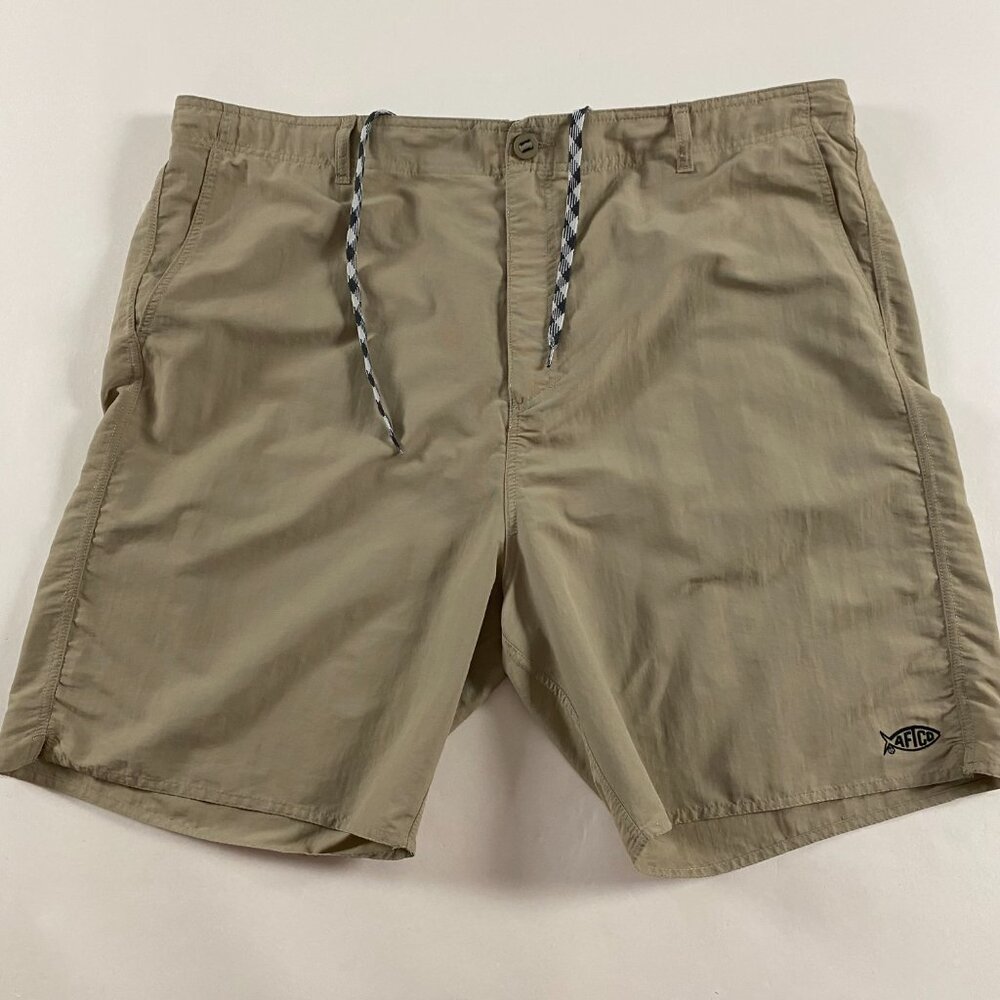 AFTCO Shorts Mens 42 Hybrid Fishing Swim Trunks Hiking Outdoors Khaki Drawstring